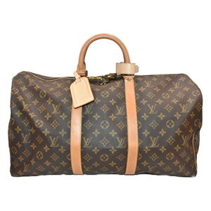 LOUIS VUITTON Keepall Monogram Brown Coated Canvas Boston Bag Travel Classic